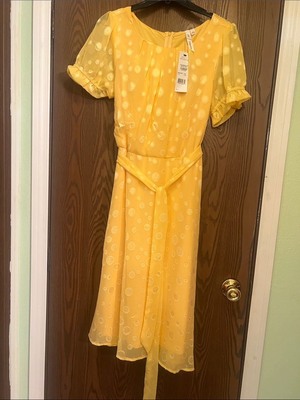 Yellow Polka Dot Midi Dress with Tie Waist